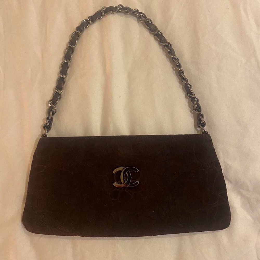 Vintage CHANEL brown suede pochette shoulder bag